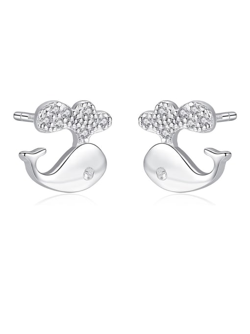 CCUI 925 Sterling Silver With Cubic Zirconia  Cartoon dolphin Stud Earrings 0