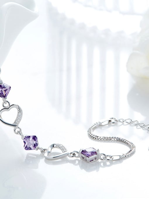 CEIDAI Fashion Hollow Heart Purple Zirconias 925 Silver Bracelet 2