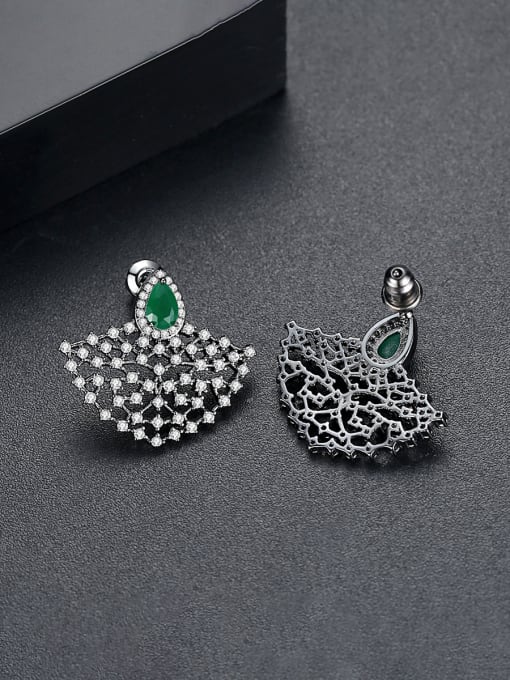 Green+Platinum Copper inlaid cubic zirconia fan-shaped exaggerated earrings