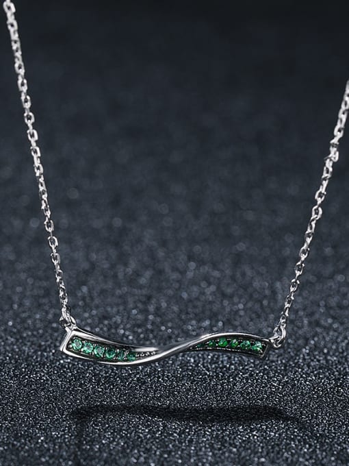 green 925 Sterling Silver With Platinum Plated Simplistic One Word Wave Necklaces