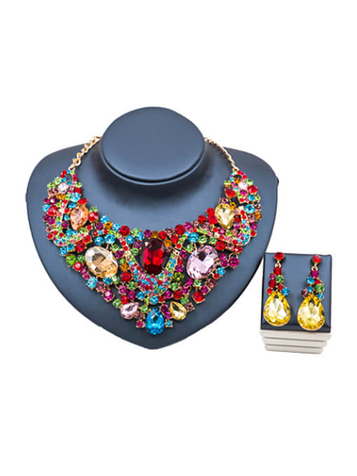 multicolor 1 Statement Glass Rhinestones Two Pieces Jewelry Set