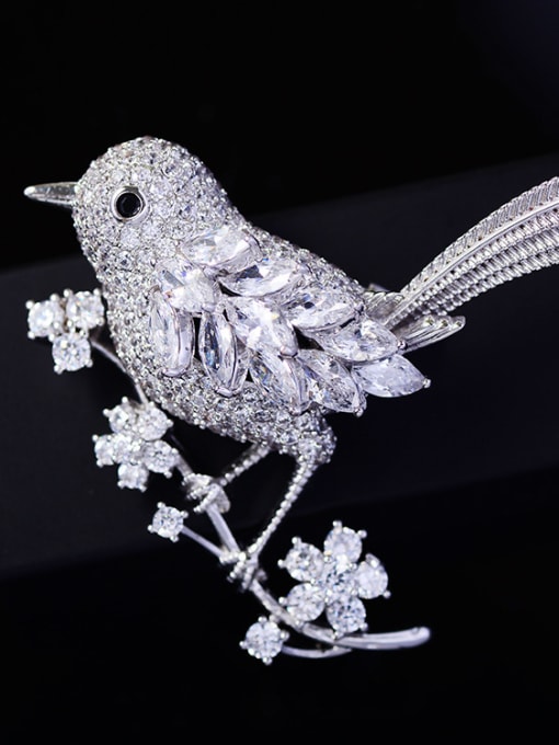 white Copper With Cubic Zirconia Cute Bird Brooches