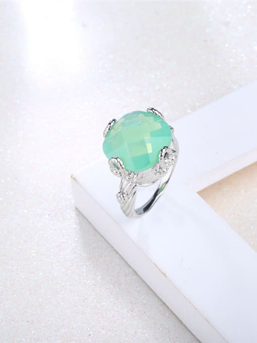 Platinum Fashion Green Opal White Gold Plated Alloy Ring