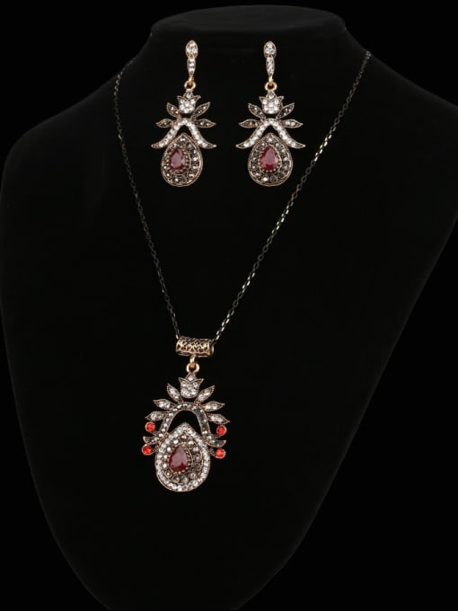 Gujin Retro style Red Resin stone White Crystals Alloy Two Pieces Jewelry Set 1
