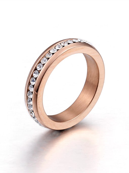 Rose Gold Stainless Steel With Cubic Zirconia Trendy Round Band Rings