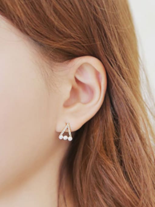 DAKA Simple Artificial Pearls Hollow Triangle Rhinestones Silver Stud Earrings 1