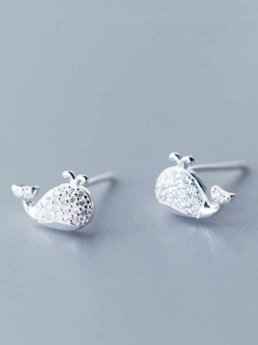 Rosh 925 Sterling Silver With Platinum Plated Cute Full of whales  Stud Earrings 0