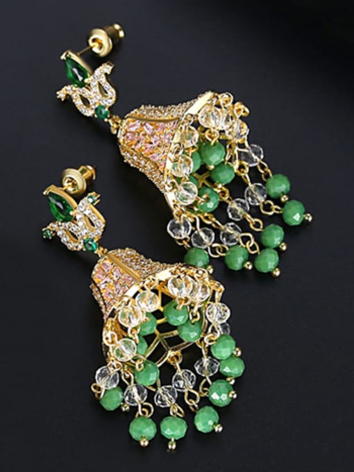 Green-t04g15 Copper With Gold Plated Ethnic Wind Chimes Drop Earrings