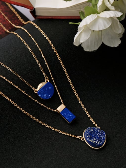 KM Simple Multi- layer Blue Stones Alloy Necklace 2