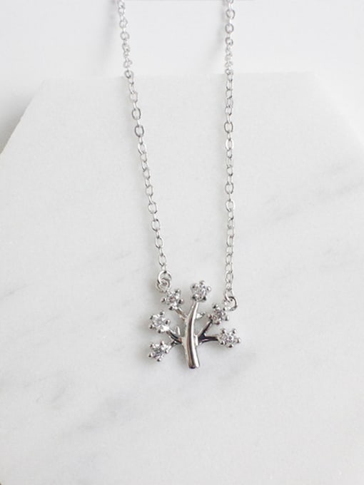 DAKA Simple Tiny Zircon-studded Tree Pendant Silver Necklace 0