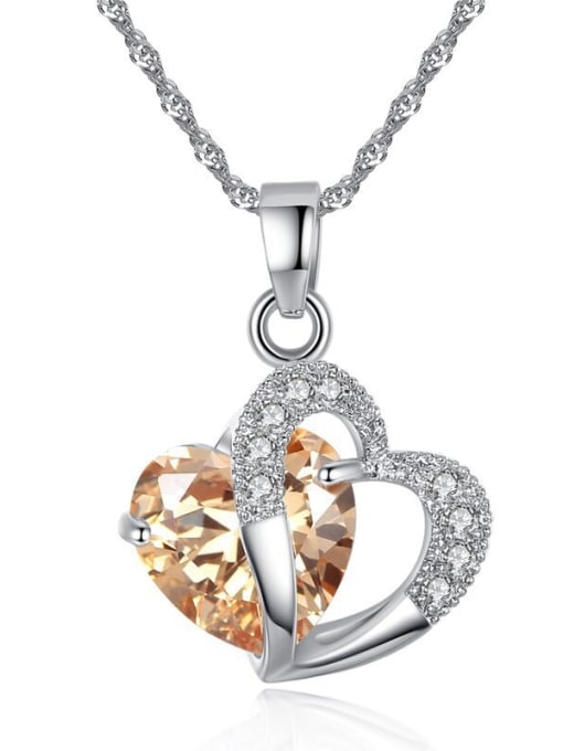 Golden Fashion Heart Zircon Pendant Copper Necklace