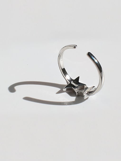DAKA Fashion Double Star Smooth Silver Opening Ring 3