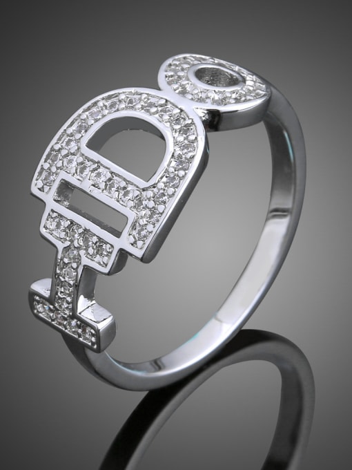 Wei Jia Personalized Monogram Cubic Zirconias Platinum Plated Copper Ring 0