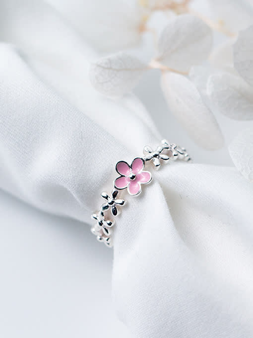 Rosh All-match Pink Flower Shaped Open Design Glue Ring 1