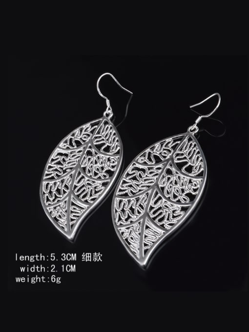 Ya Heng Exaggerate Leaves Shaped White Gold Plated Drop Earrings 1