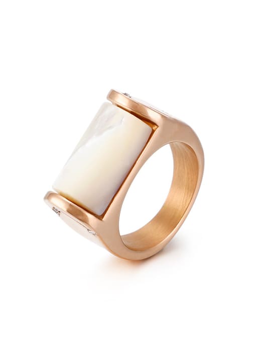 Rose Gold Stainless Steel With Shell Fashion Geometric Solitaire Rings