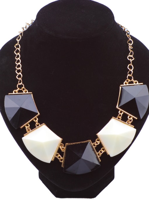 Black And White Exaggerated Geometrical Resin Sticking Gold Plated Necklace