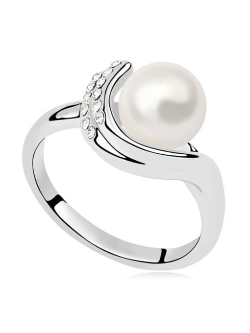 White Simple Imitation Pearl Tiny Crystals Alloy Ring