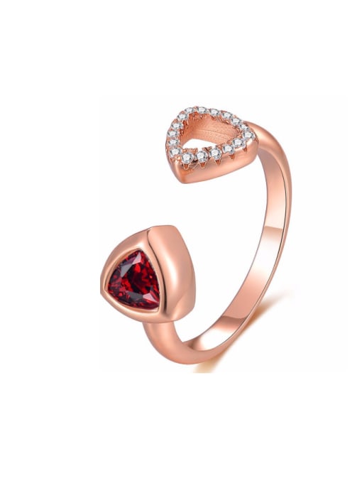 rose gold plated Double Triangle Micro Pave Zircons Garnet Opening Ring