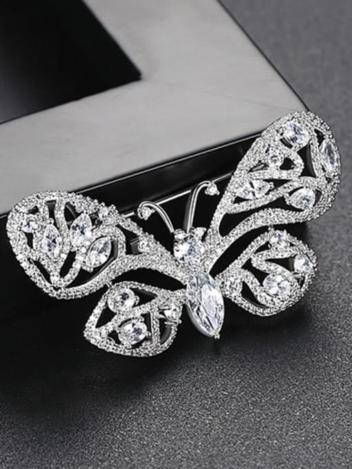 White Copper With Cubic Zirconia  Luxury Butterfly Brooches