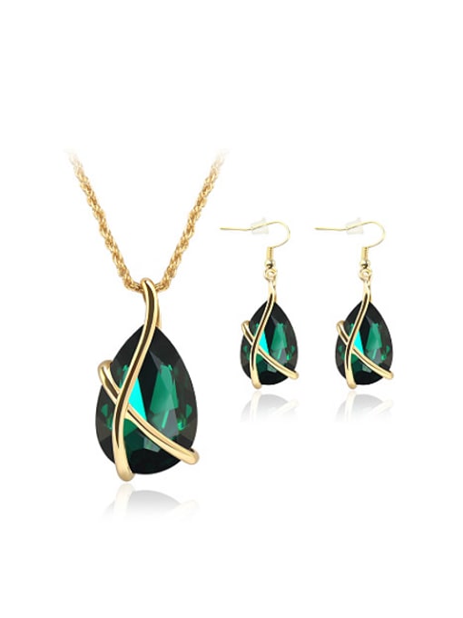 Green Alloy Imitation-gold Plated Simple style Gemstone Two Pieces Jewelry Set