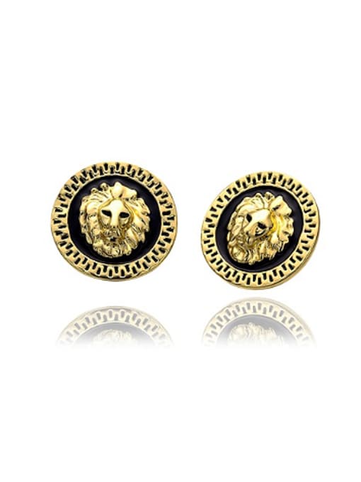 Gold Personalized Round Lion Head Stud Earrings