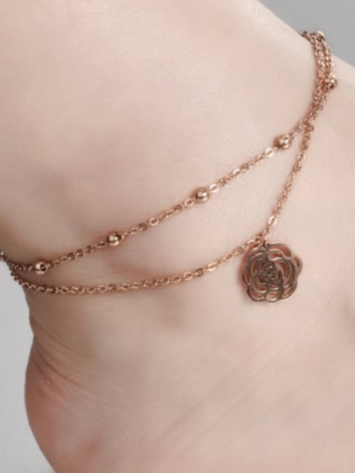 Open Sky Classical Hollow Flower Beads Rose Gold Plated Titanium Anklet 1