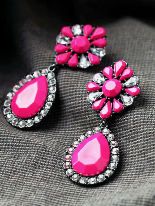 Rose Red Artificial Stones Alloy Drop Chandelier earring