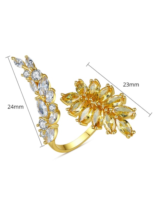 BLING SU Copper With Cubic Zirconia Delicate Leaf  Free Size Rings 3