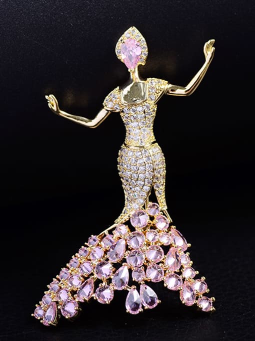 Pink Copper With Cubic Zirconia Cute Dancer Brooches