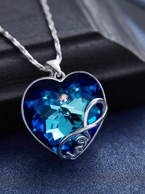 blue S925 Silver Heart Shaped Necklace