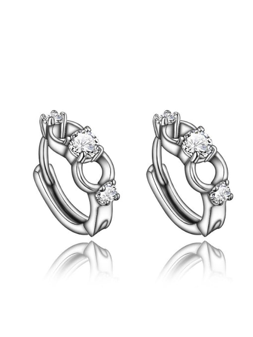 SANTIAGO Exquisite Platinum Plated Geometric 4A Zircon Clip Earrings 0