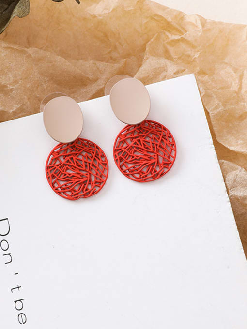 A red Alloy With Rose Gold Plated Fashion Hollow Round Drop Earrings