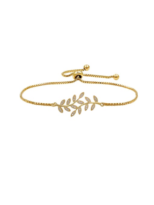Genuine gold Copper With Cubic Zirconia  Simplistic Leaf  adjustable Bracelets