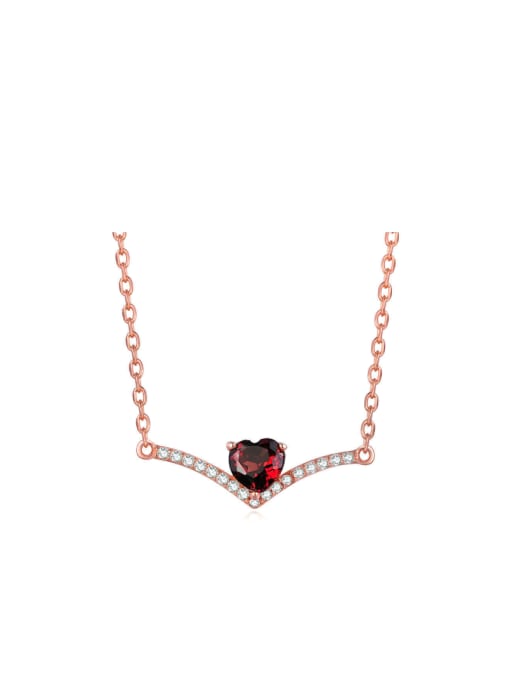 ZK Heart-shape Red Garnet Simple Women Clavicle Necklace 0