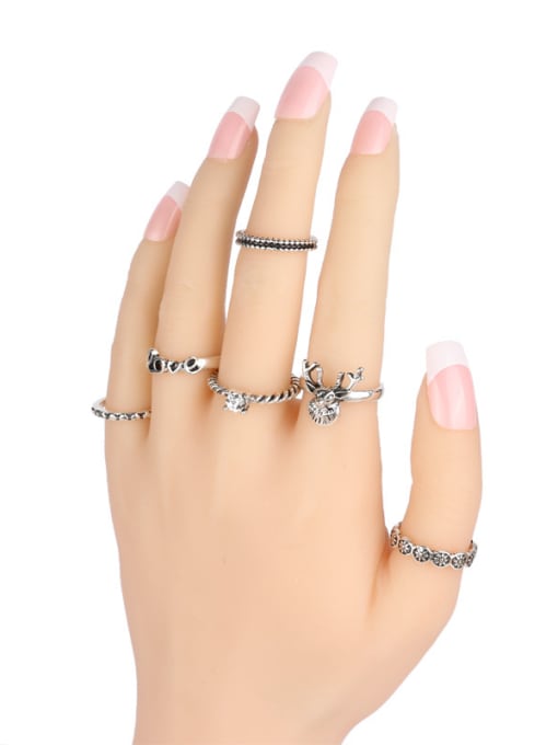 Gujin Retro style Personalized Antique Silver Plated Alloy Ring Set 1