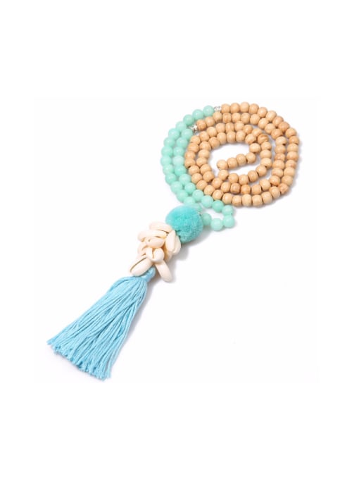 handmade Retro Style Wooden Beads Tassel Necklace 3