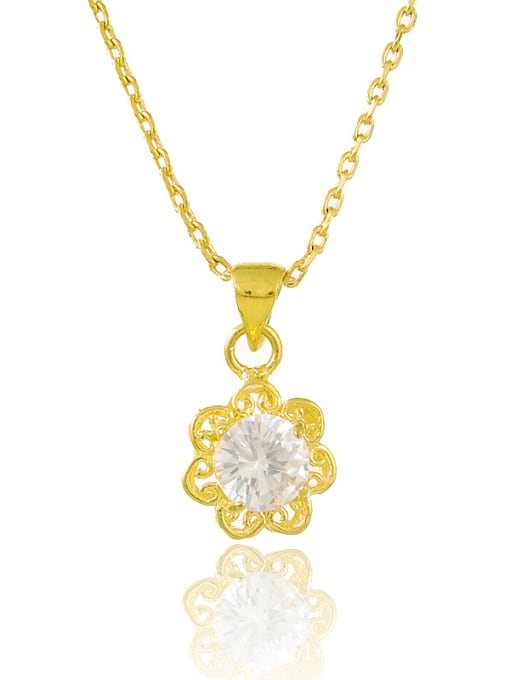Yi Heng Da Fashionable 24K Gold Plated Flower Shaped Zircon Necklace 0