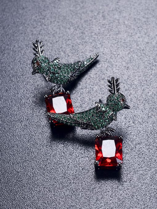 ALI New Retro bird red square Micro-inlay zircon Earring 1