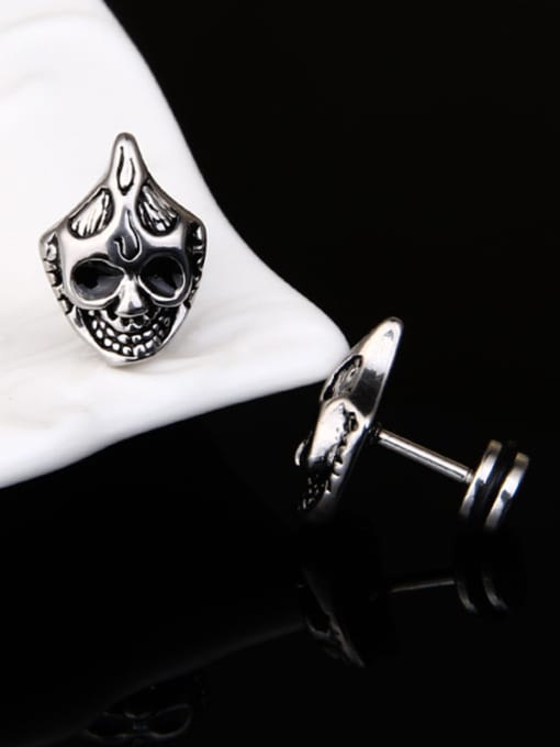 BSL Stainless Steel With Antique Silver Plated Personality Ghost Head Stud Earrings 2