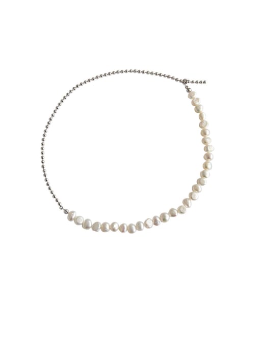 DAKA 925 Sterling Silver With Platinum Plated Simplistic Irregular Freshwa Pearlter Necklaces 0