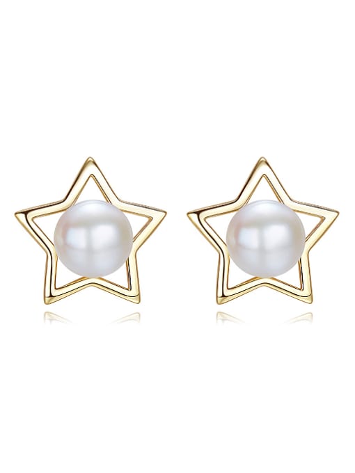 CEIDAI Fashion 925 Silver Freshwater Pearl Hollow Star Stud Earrings 0