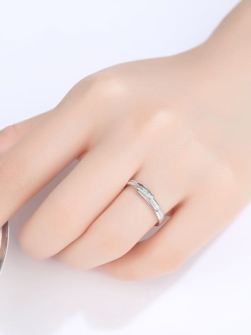 CCUI 925 Sterling Silver With Platinum Plated Simplistic Line Band Rings 1