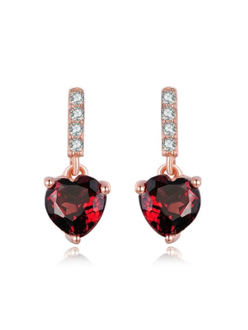 ZK Heart-shape Drop Earrings with Red Garnet and Zircons