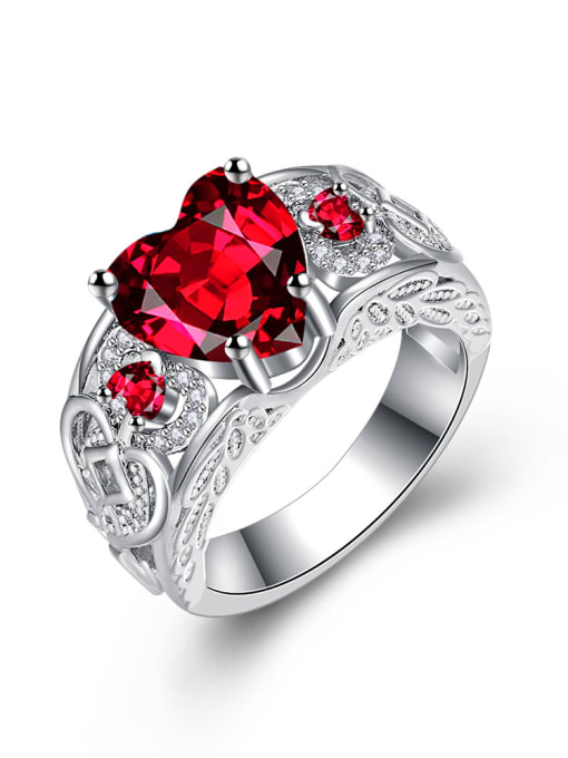 Red Color Shining Heart-shape Zircons Fashion Ring
