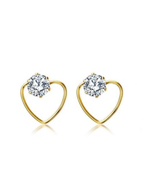 CONG Trendy Heart Shaped Gold Plated Zircon Stud Earrings 0