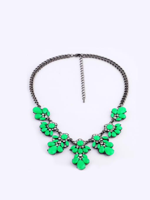 Green Alloy Black Gun Plated Rhinestoens Necklace