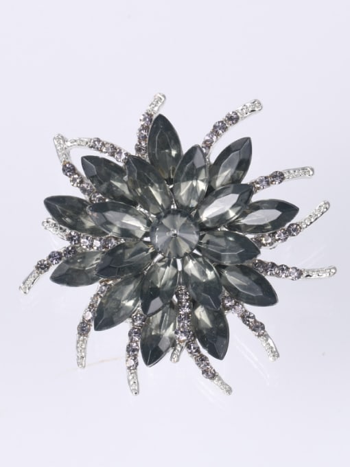 XD7938 White K Grey Alloy With Platinum Plated Exaggerated Flower Brooches