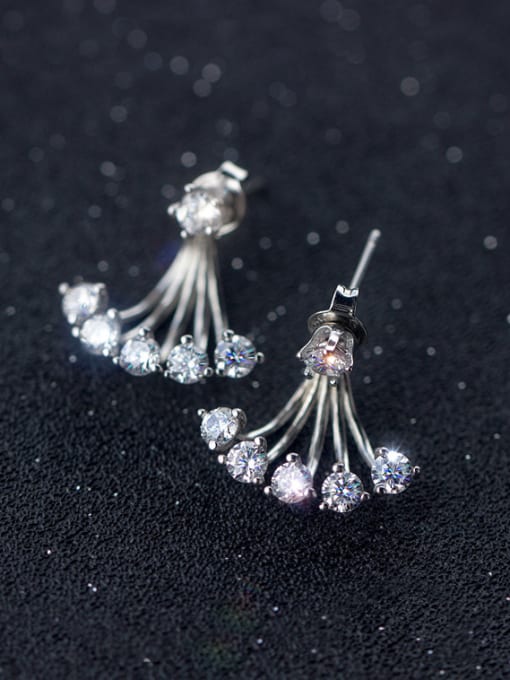 Rosh Personality Geometric Shaped Shining Zircons Silver Drop Earrings 0