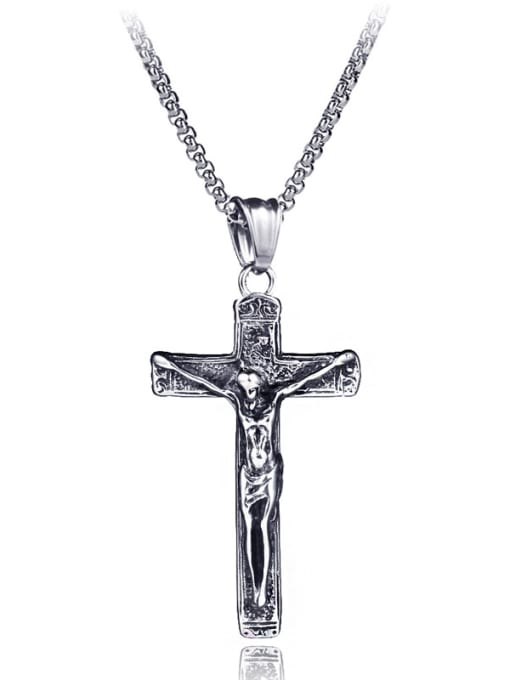BSL Stainless Steel With Antique Silver Plated Fashion Cross Necklaces 0